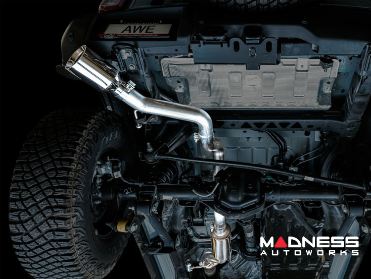 Ford Bronco Performance Exhaust System - Cat Back - Single Rear Exit - AWE - Chrome Tip w/ Bash Guard